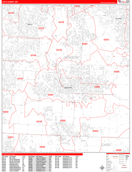 Lee's Summit Zip Code Wall Map